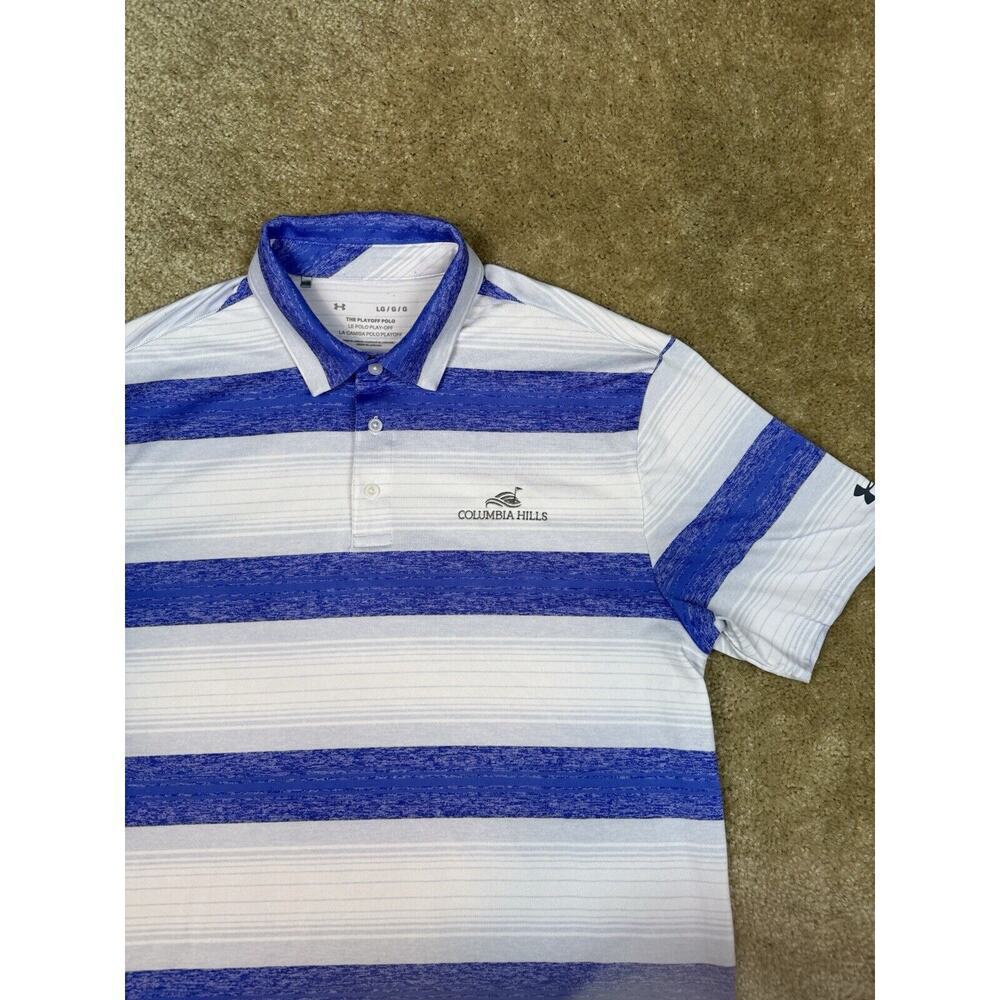 Under Armour Playoff Polo Large Blue Striped Short Sleeve Columbia Hills B122
